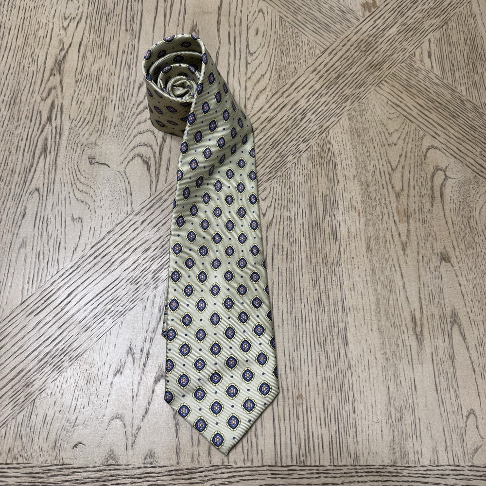 Jos A Bank Green Geometric 100% Silk‎ Tie Made In Italy
